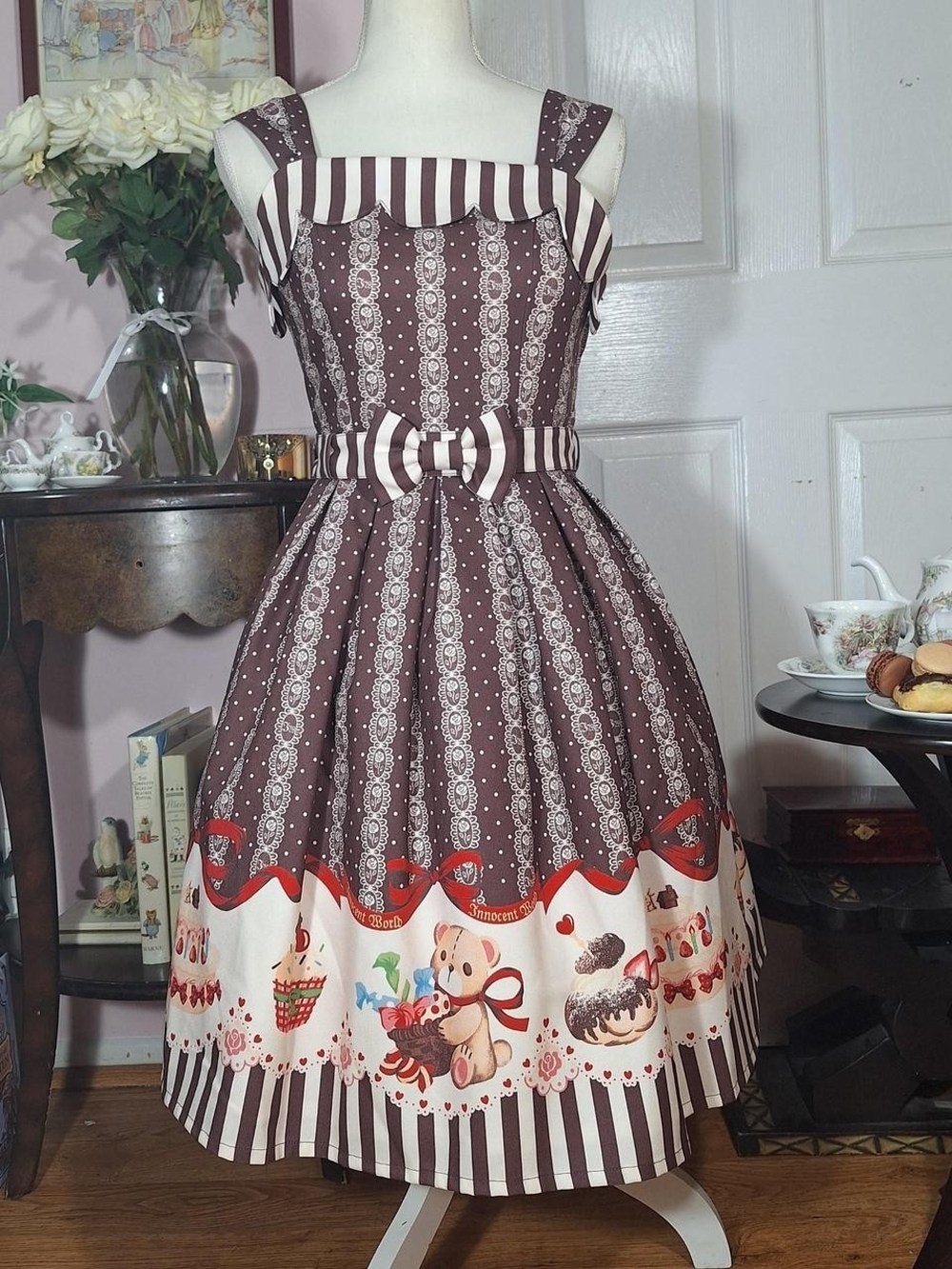 🎀 Innocent World Brown and White Stripe Storybook JSK 🍰✨